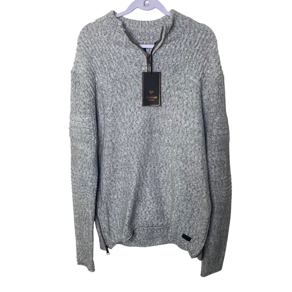 Outpost Makers Ribbed‎ Knit Sweater Mens L Gray 1/4 Career Zip NWT